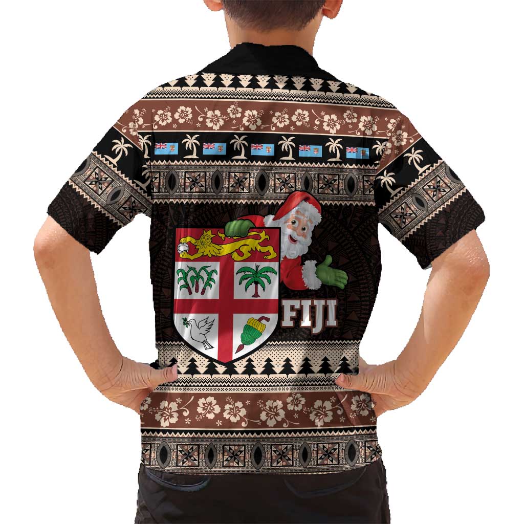 Fiji Christmas Family Matching Puletasi and Hawaiian Shirt Fijian Masi Marau na Kerisimasi! - Brown LT14 - Polynesian Pride