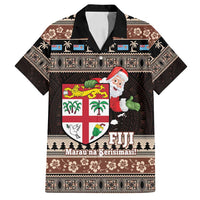 Fiji Christmas Family Matching Puletasi and Hawaiian Shirt Fijian Masi Marau na Kerisimasi! - Brown LT14 Dad's Shirt - Short Sleeve Brown - Polynesian Pride