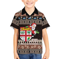 Fiji Christmas Family Matching Puletasi and Hawaiian Shirt Fijian Masi Marau na Kerisimasi! - Brown LT14 Son's Shirt Brown - Polynesian Pride