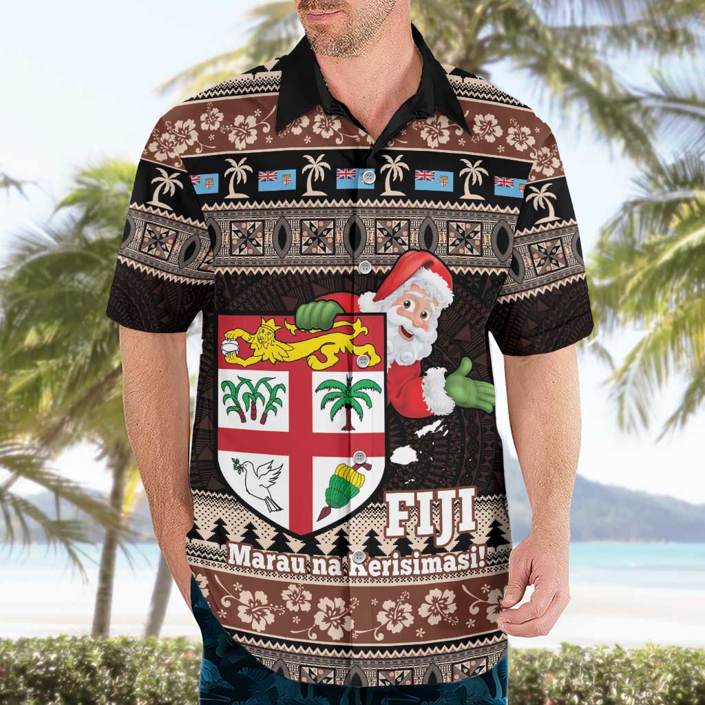 Fiji Christmas Hawaiian Shirt Fijian Masi Marau na Kerisimasi! - Brown
