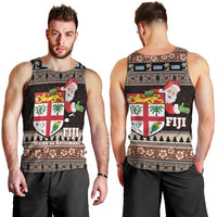 Fiji Christmas Men Tank Top Fijian Masi Marau na Kerisimasi! - Brown
