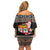 Fiji Christmas Off Shoulder Short Dress Fijian Masi Marau na Kerisimasi! - Brown