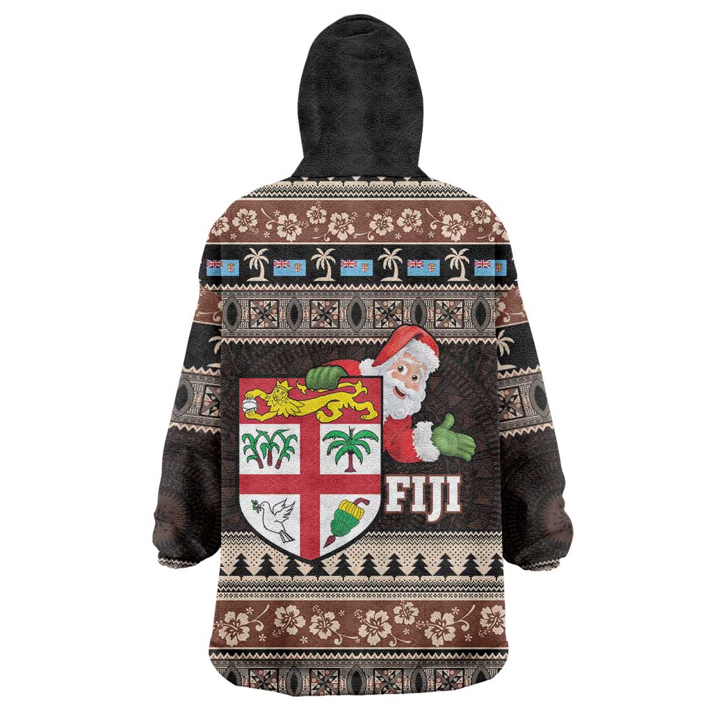 Fiji Christmas Wearable Blanket Hoodie Fijian Masi Marau na Kerisimasi! - Brown