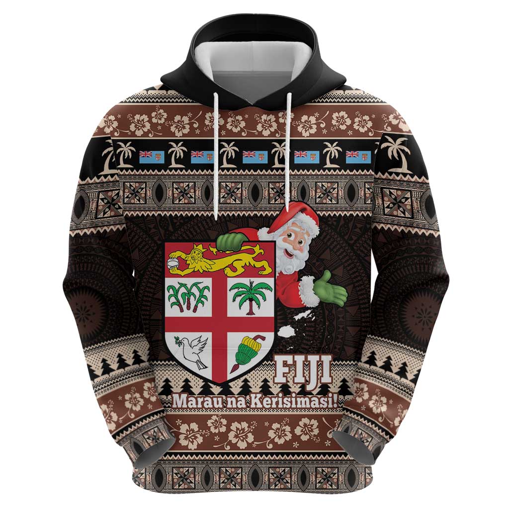 Fiji Christmas Zip Hoodie Fijian Masi Marau na Kerisimasi! - Brown