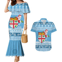 Fiji Christmas Couples Matching Mermaid Dress and Hawaiian Shirt Fijian Masi Marau na Kerisimasi! - Blue LT14 Blue - Polynesian Pride