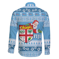 Fiji Christmas Family Matching Off The Shoulder Long Sleeve Dress and Hawaiian Shirt Fijian Masi Marau na Kerisimasi! - Blue LT14 - Polynesian Pride