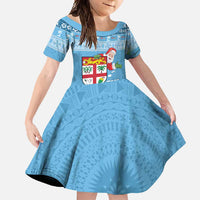 Fiji Christmas Family Matching Off Shoulder Maxi Dress and Hawaiian Shirt Fijian Masi Marau na Kerisimasi! - Blue LT14 Daughter's Dress Blue - Polynesian Pride