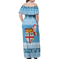 Fiji Christmas Family Matching Off Shoulder Maxi Dress and Hawaiian Shirt Fijian Masi Marau na Kerisimasi! - Blue LT14 - Polynesian Pride