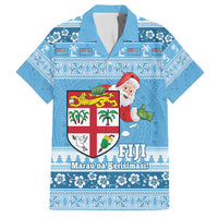 Fiji Christmas Family Matching Off Shoulder Short Dress and Hawaiian Shirt Fijian Masi Marau na Kerisimasi! - Blue LT14 Dad's Shirt - Short Sleeve Blue - Polynesian Pride