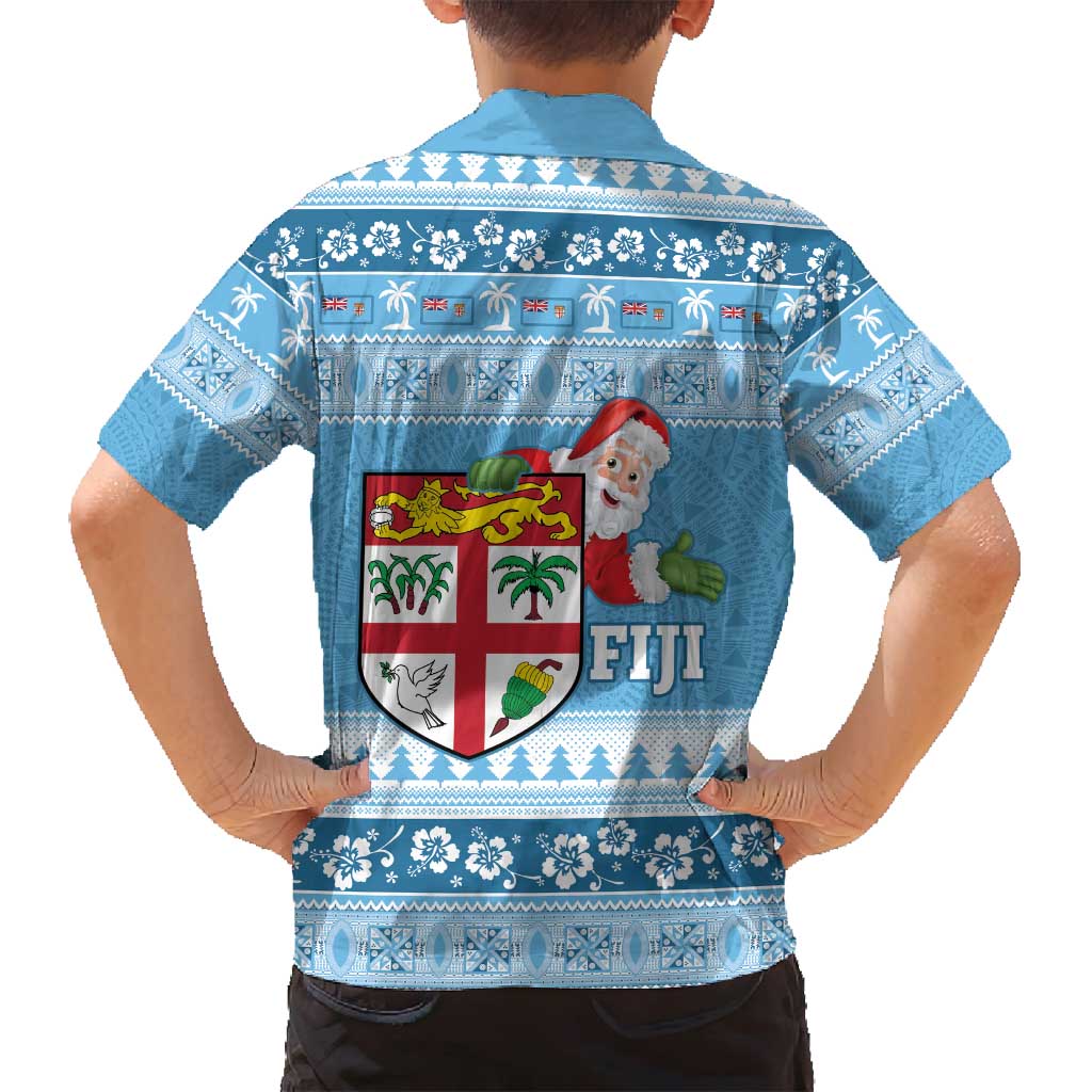 Fiji Christmas Family Matching Puletasi and Hawaiian Shirt Fijian Masi Marau na Kerisimasi! - Blue LT14 - Polynesian Pride
