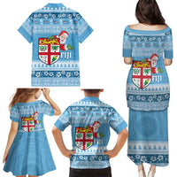 Fiji Christmas Family Matching Puletasi and Hawaiian Shirt Fijian Masi Marau na Kerisimasi! - Blue LT14 - Polynesian Pride