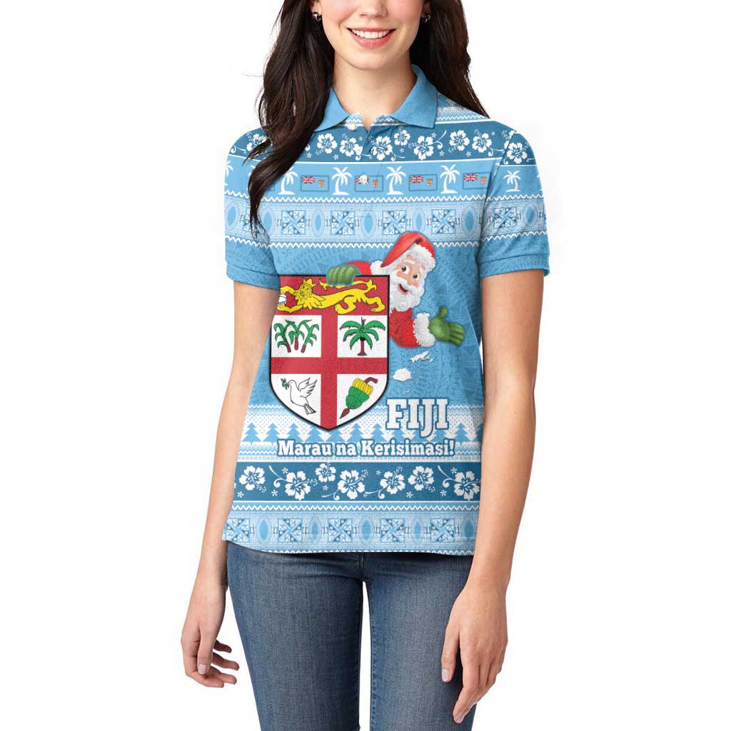 Fiji Christmas Women Polo Shirt Fijian Masi Marau na Kerisimasi! - Blue