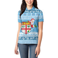 Fiji Christmas Women Polo Shirt Fijian Masi Marau na Kerisimasi! - Blue