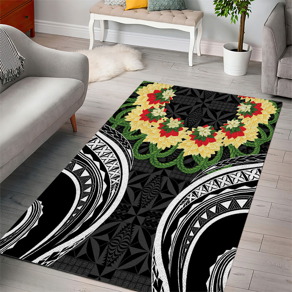 Black Tonga Ngatu Kahoa Lei Area Rug LT14 - Polynesian Pride
