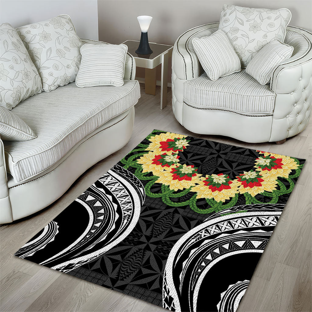 Black Tonga Ngatu Kahoa Lei Area Rug LT14 - Polynesian Pride