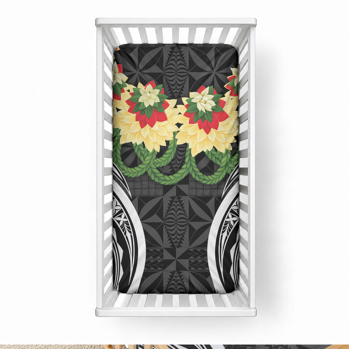 Black Tonga Ngatu Kahoa Lei Baby Bed Cover LT14 28 × 52 in Black - Polynesian Pride