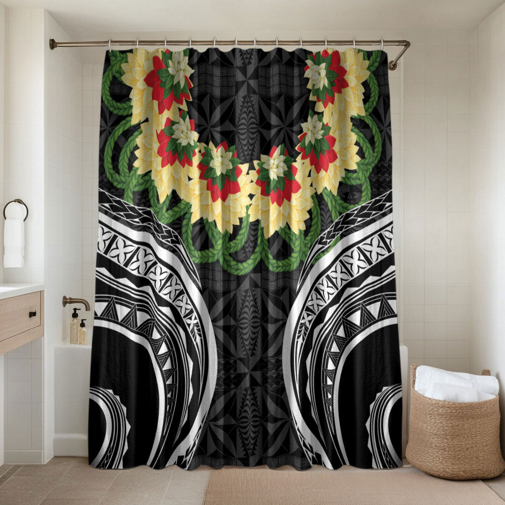 Black Tonga Ngatu Kahoa Lei Bathroom Set LT14 Shower Curtain Only Black - Polynesian Pride