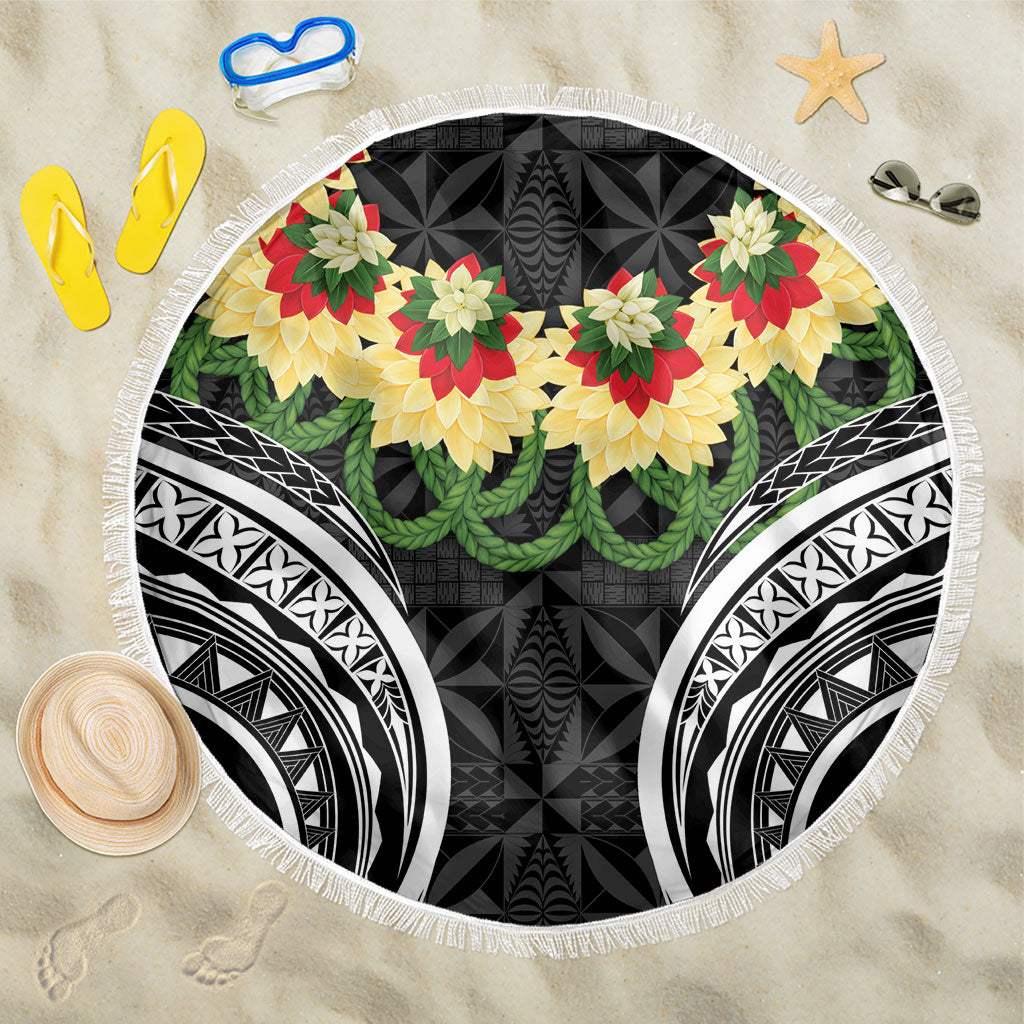 Black Tonga Ngatu Kahoa Lei Beach Blanket LT14 One Size 150cm Black - Polynesian Pride