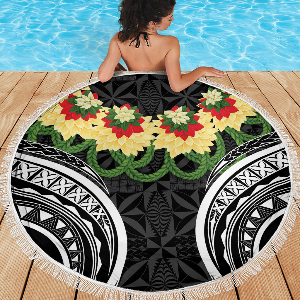 Black Tonga Ngatu Kahoa Lei Beach Blanket LT14 - Polynesian Pride