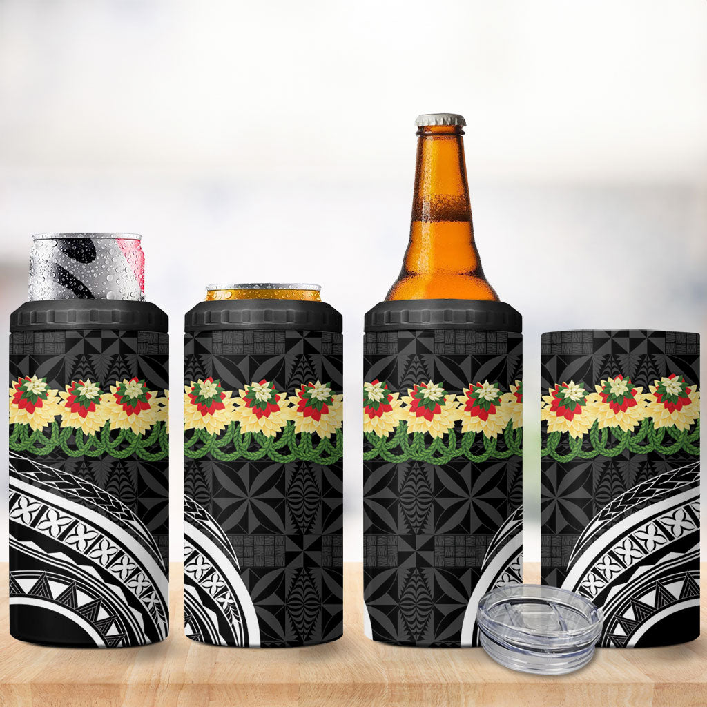 Black Tonga Ngatu Kahoa Lei 4 in 1 Can Cooler Tumbler LT14 - Polynesian Pride