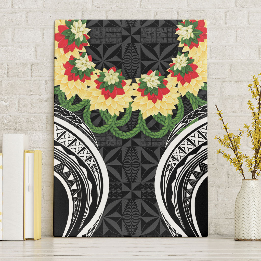 Black Tonga Ngatu Kahoa Lei Canvas Wall Art LT14 Without Frame Black - Polynesian Pride