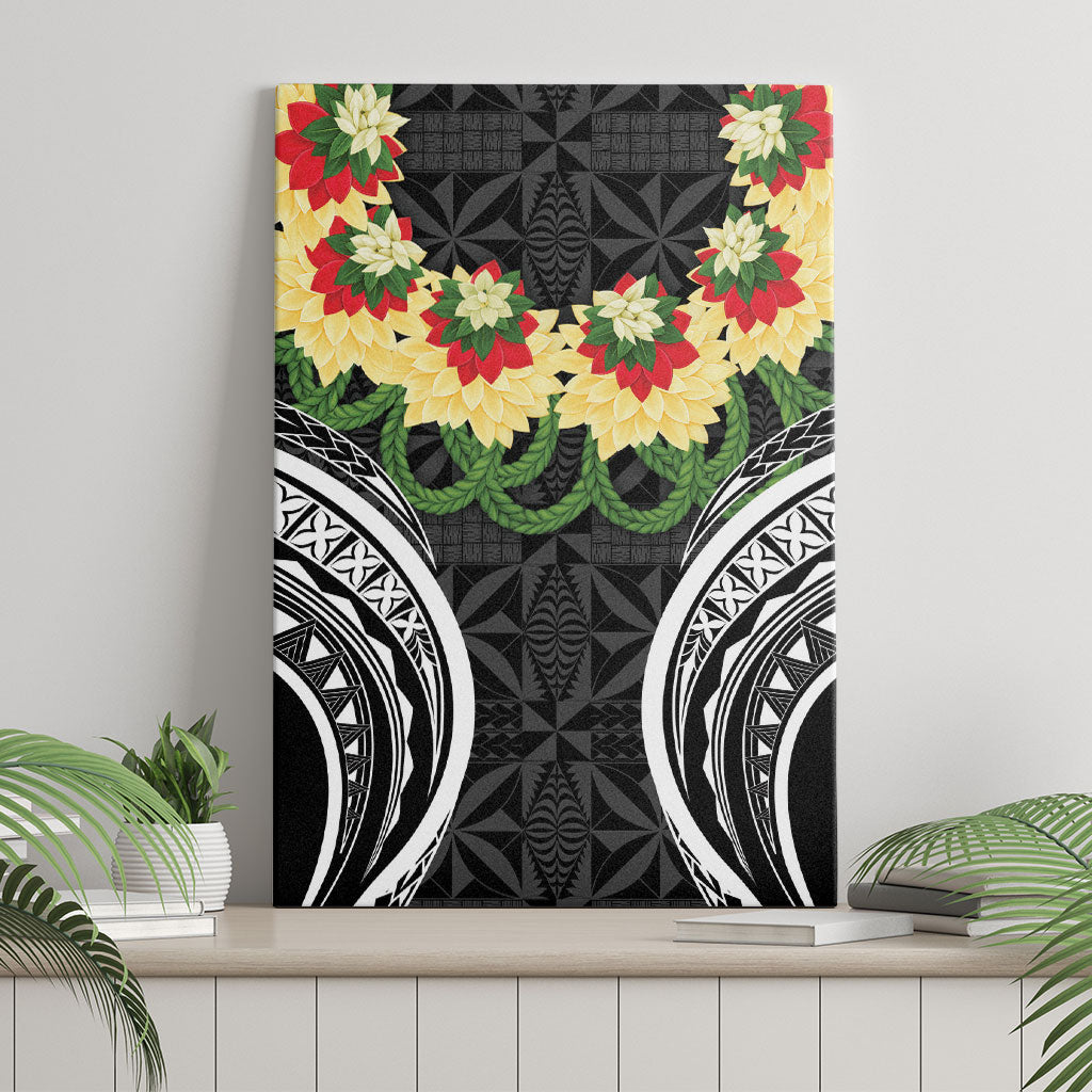 Black Tonga Ngatu Kahoa Lei Canvas Wall Art LT14 - Polynesian Pride
