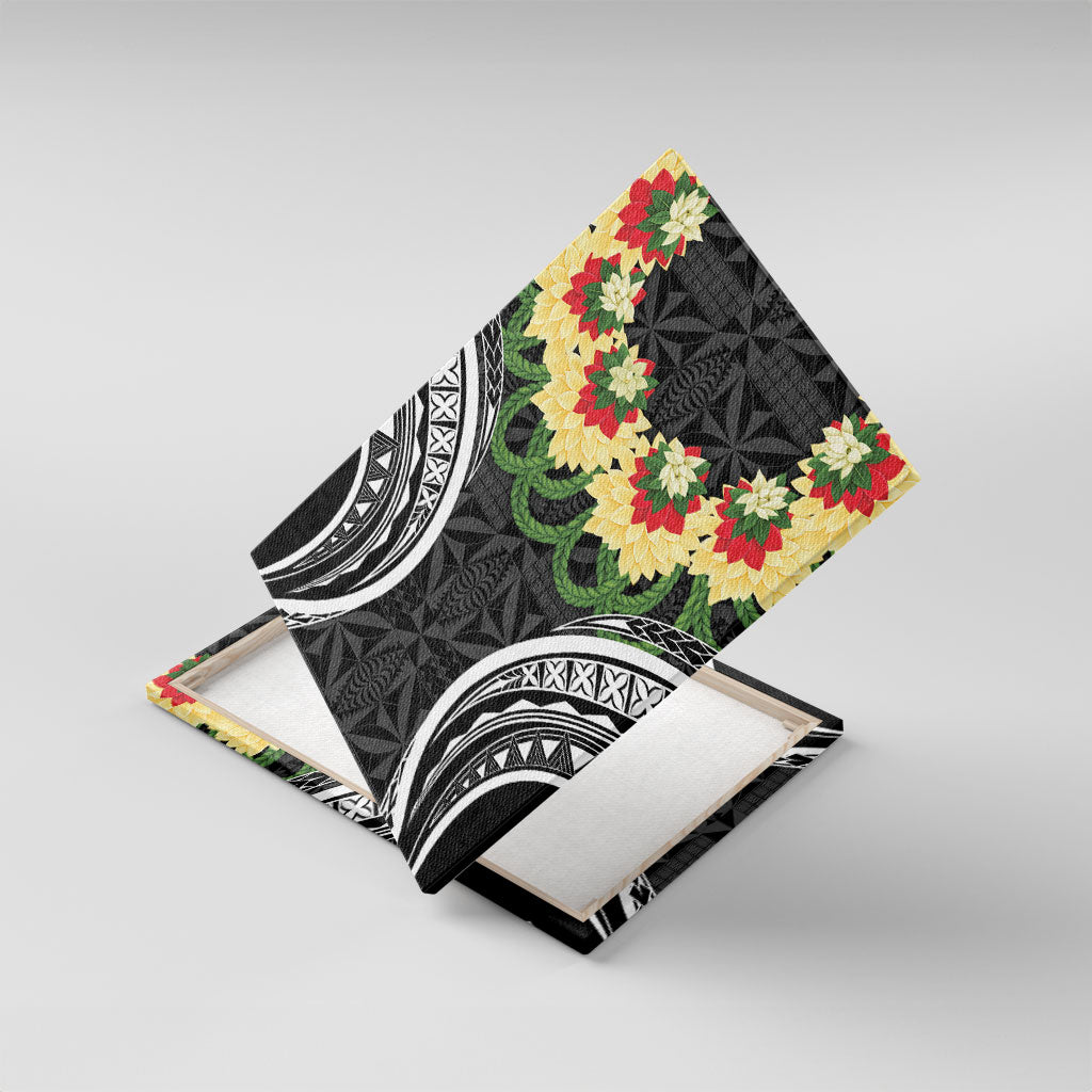 Black Tonga Ngatu Kahoa Lei Canvas Wall Art LT14 With Frame Black - Polynesian Pride