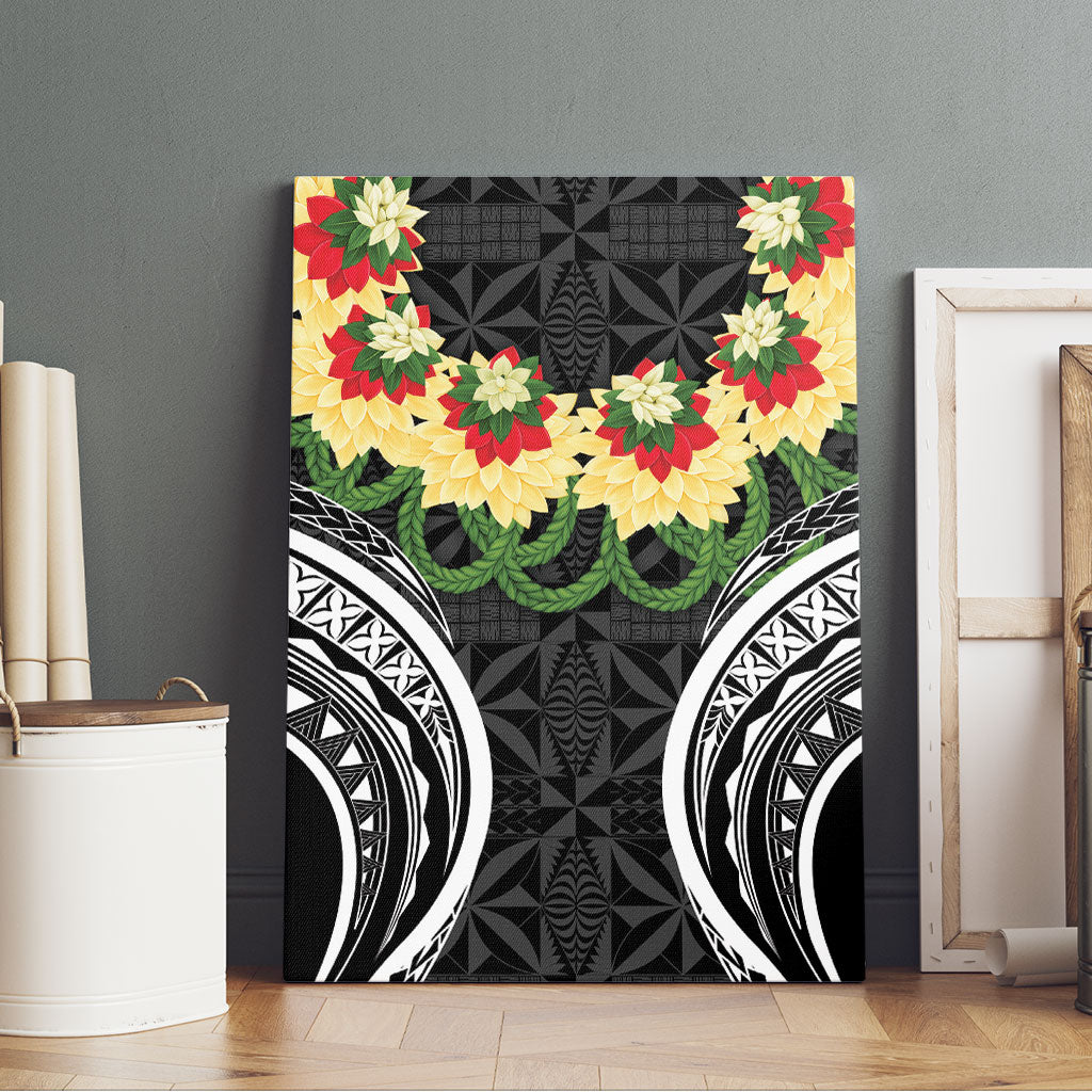Black Tonga Ngatu Kahoa Lei Canvas Wall Art LT14 - Polynesian Pride