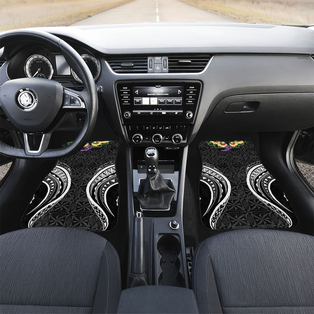 Black Tonga Ngatu Kahoa Lei Car Mats LT14 Set 2pcs - Front Black - Polynesian Pride