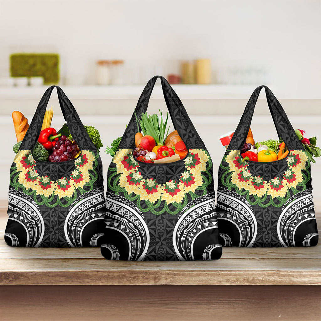 Black Tonga Ngatu Kahoa Lei Grocery Bag LT14 3-pack One Size Black - Polynesian Pride