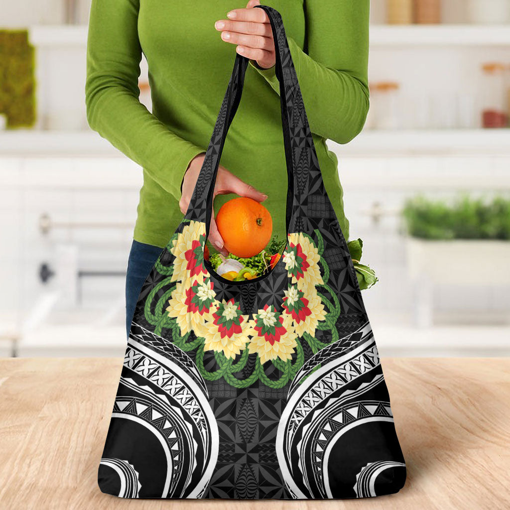 Black Tonga Ngatu Kahoa Lei Grocery Bag LT14 - Polynesian Pride