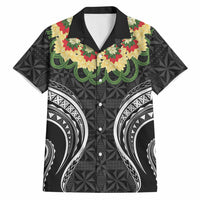 Black Tonga Ngatu Kahoa Lei Hawaiian Shirt LT14 Black - Polynesian Pride
