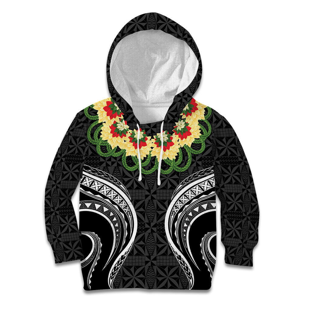 Black Tonga Ngatu Kahoa Lei Kid Hoodie LT14 Hoodie Black - Polynesian Pride