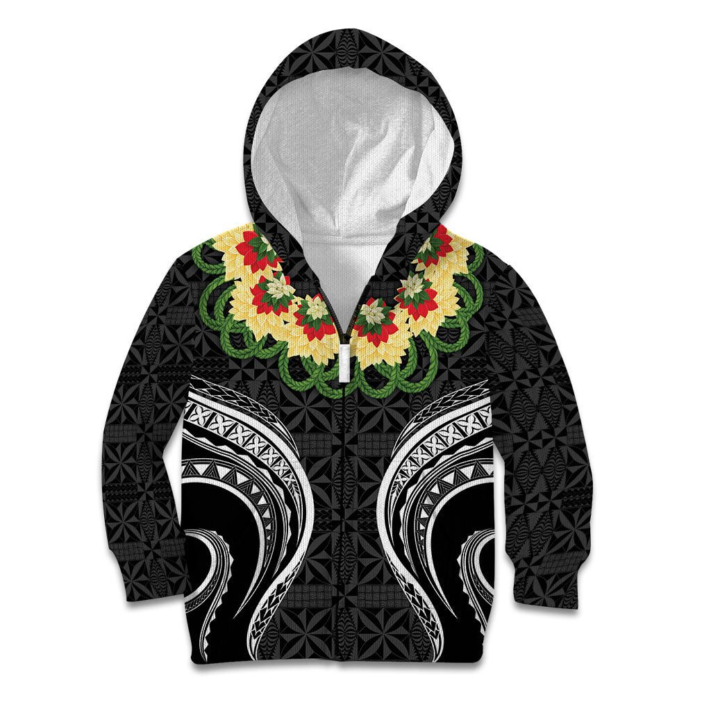Black Tonga Ngatu Kahoa Lei Kid Hoodie LT14 Zip Hoodie Black - Polynesian Pride