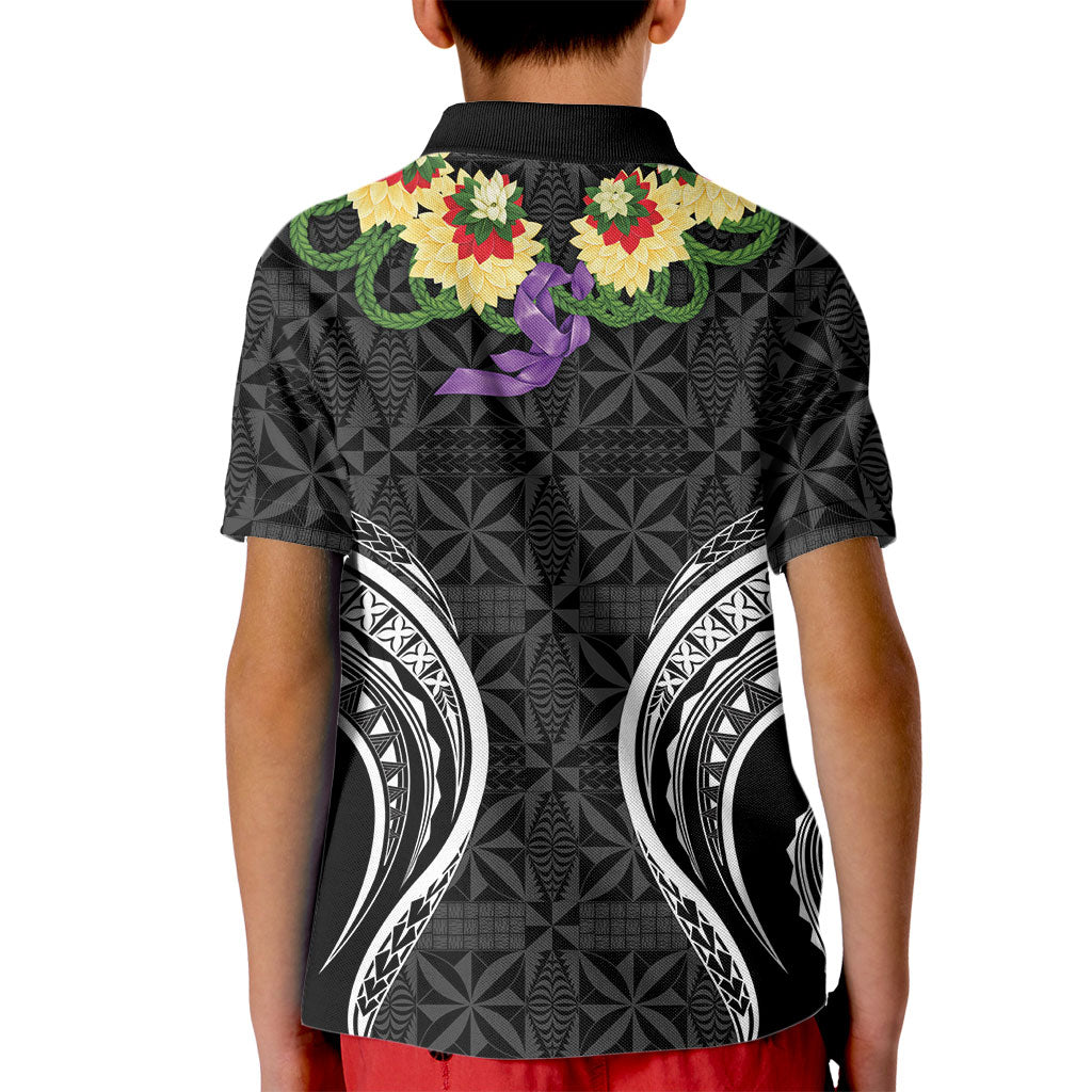 Black Tonga Ngatu Kahoa Lei Kid Polo Shirt LT14 - Polynesian Pride