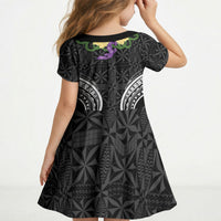 Black Tonga Ngatu Kahoa Lei Kid Short Sleeve Dress LT14 - Polynesian Pride