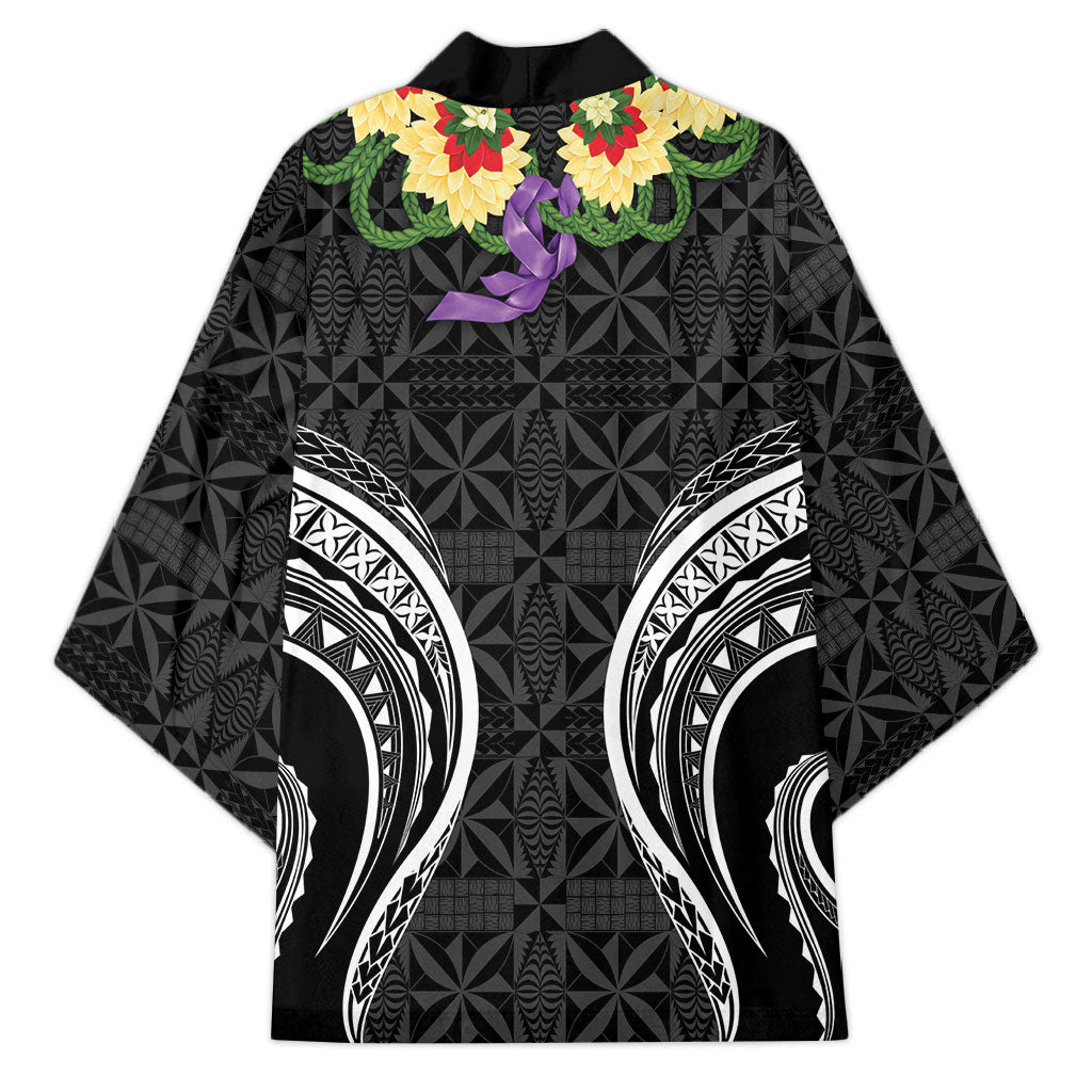 Black Tonga Ngatu Kahoa Lei Kimono LT14 - Polynesian Pride