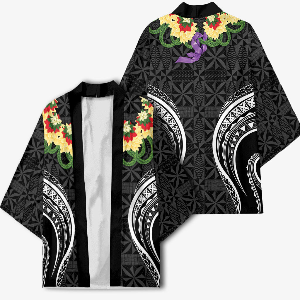 Black Tonga Ngatu Kahoa Lei Kimono LT14 - Polynesian Pride