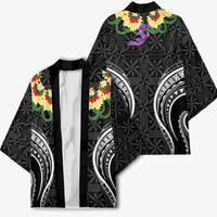 Black Tonga Ngatu Kahoa Lei Kimono LT14 - Polynesian Pride