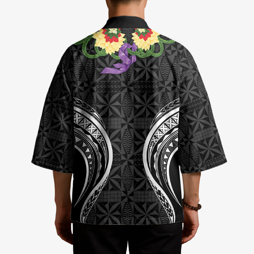 Black Tonga Ngatu Kahoa Lei Kimono LT14 - Polynesian Pride