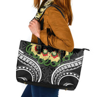 Black Tonga Ngatu Kahoa Lei Leather Tote Bag LT14 Black - Polynesian Pride