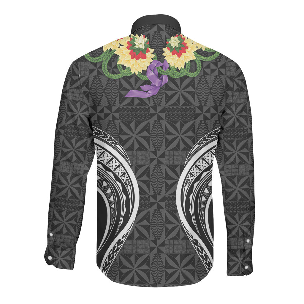 Black Tonga Ngatu Kahoa Lei Long Sleeve Button Shirt LT14 - Polynesian Pride