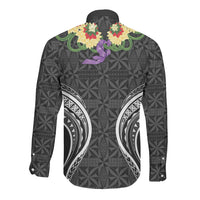 Black Tonga Ngatu Kahoa Lei Long Sleeve Button Shirt LT14 - Polynesian Pride
