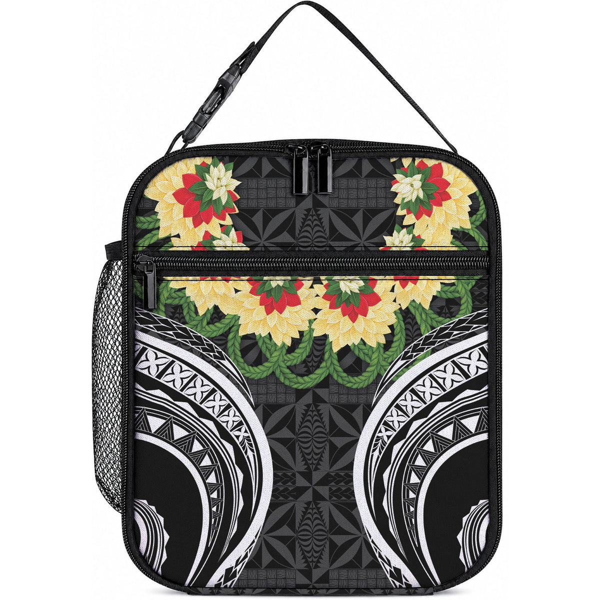Black Tonga Ngatu Kahoa Lei Lunch Bag LT14 10.2 × 8.3 × 4.3 inch Black - Polynesian Pride