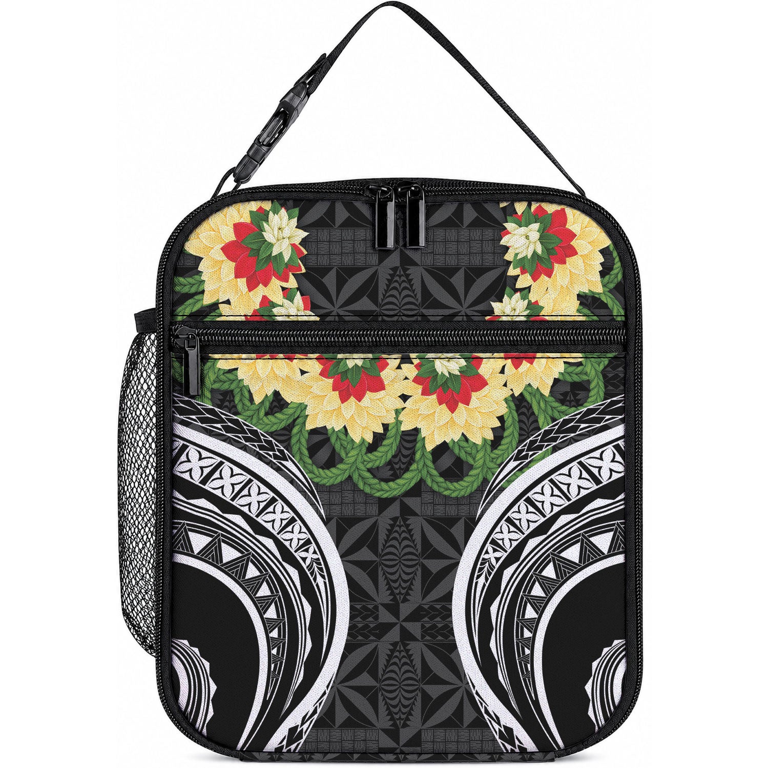 Black Tonga Ngatu Kahoa Lei Lunch Bag LT14 10.2 × 8.3 × 4.3 inch Black - Polynesian Pride