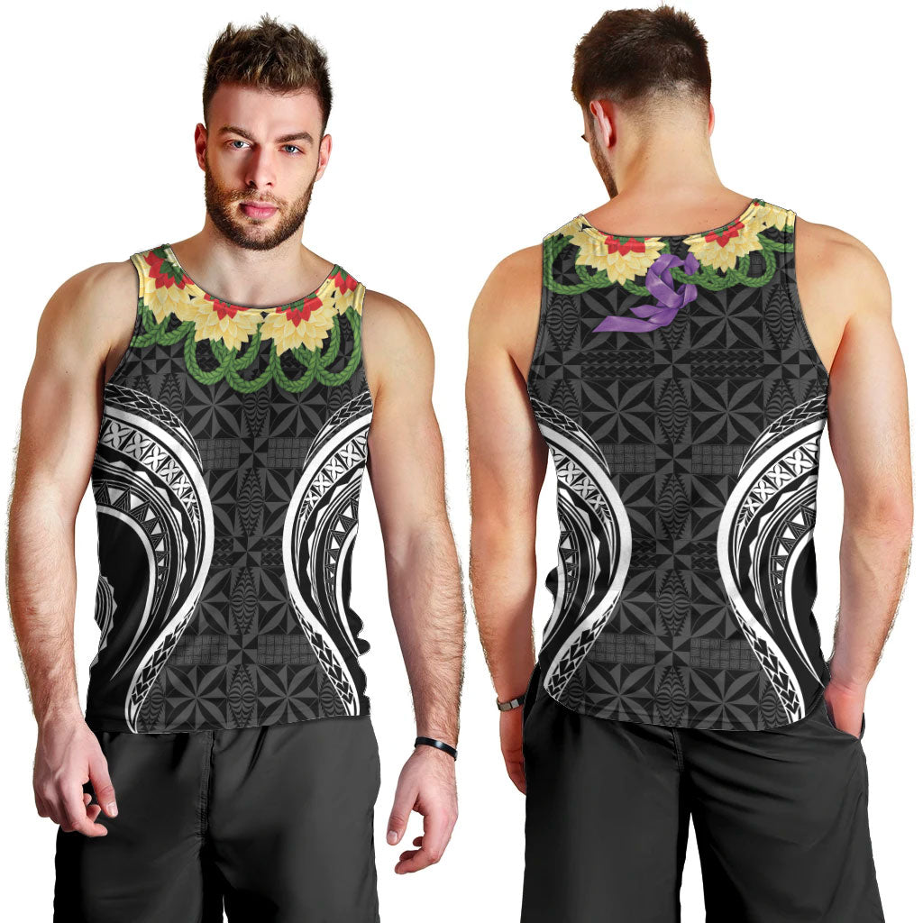 Black Tonga Ngatu Kahoa Lei Men Tank Top LT14 - Polynesian Pride