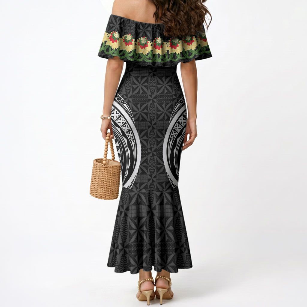 Black Tonga Ngatu Kahoa Lei Mermaid Dress LT14 - Polynesian Pride