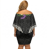 Black Tonga Ngatu Kahoa Lei Off Shoulder Short Dress LT14 - Polynesian Pride