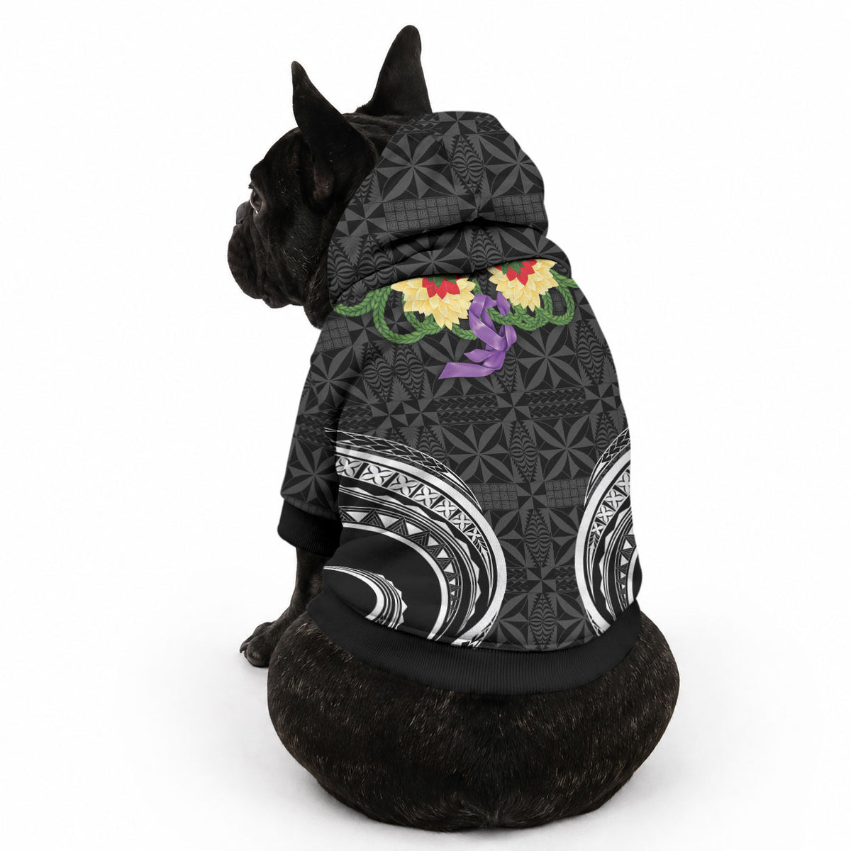Black Tonga Ngatu Kahoa Lei Pet Hoodie LT14 - Polynesian Pride
