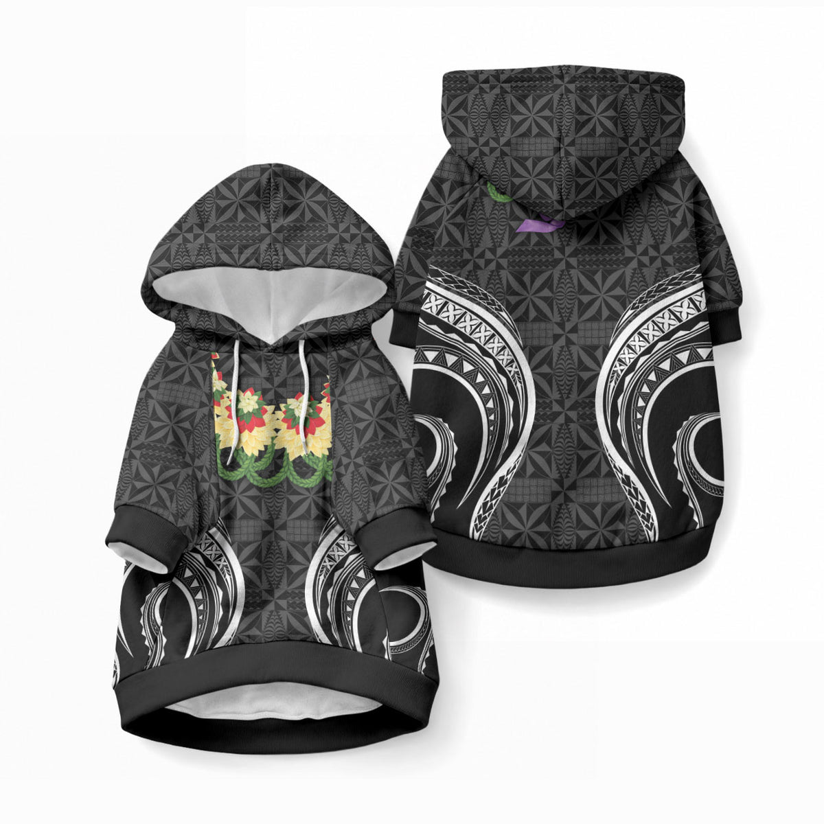 Black Tonga Ngatu Kahoa Lei Pet Hoodie LT14 Pullover Black - Polynesian Pride